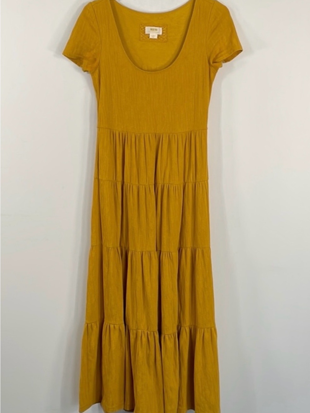 Maeve By Anthropologie Maxi Dress Gillian Knit Tiered Mustard Yellow - Picture 3 of 9
